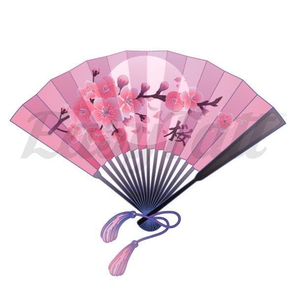 Cherry Blossom Japanese Fan Temporary Tattoo